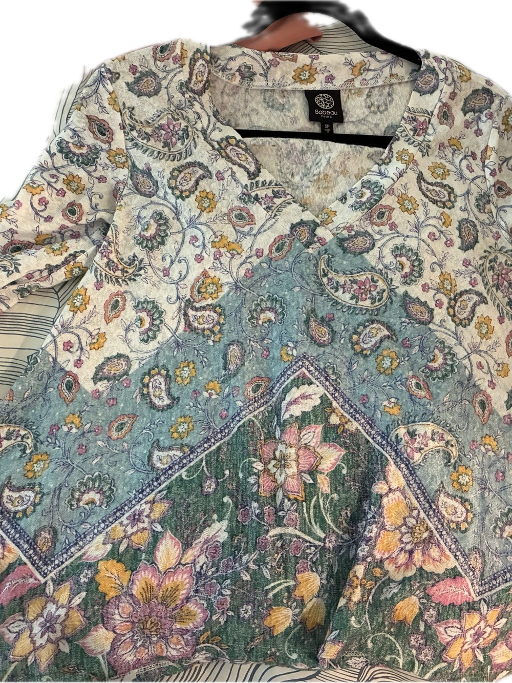 Bobeau boho floral sharkbite loose top